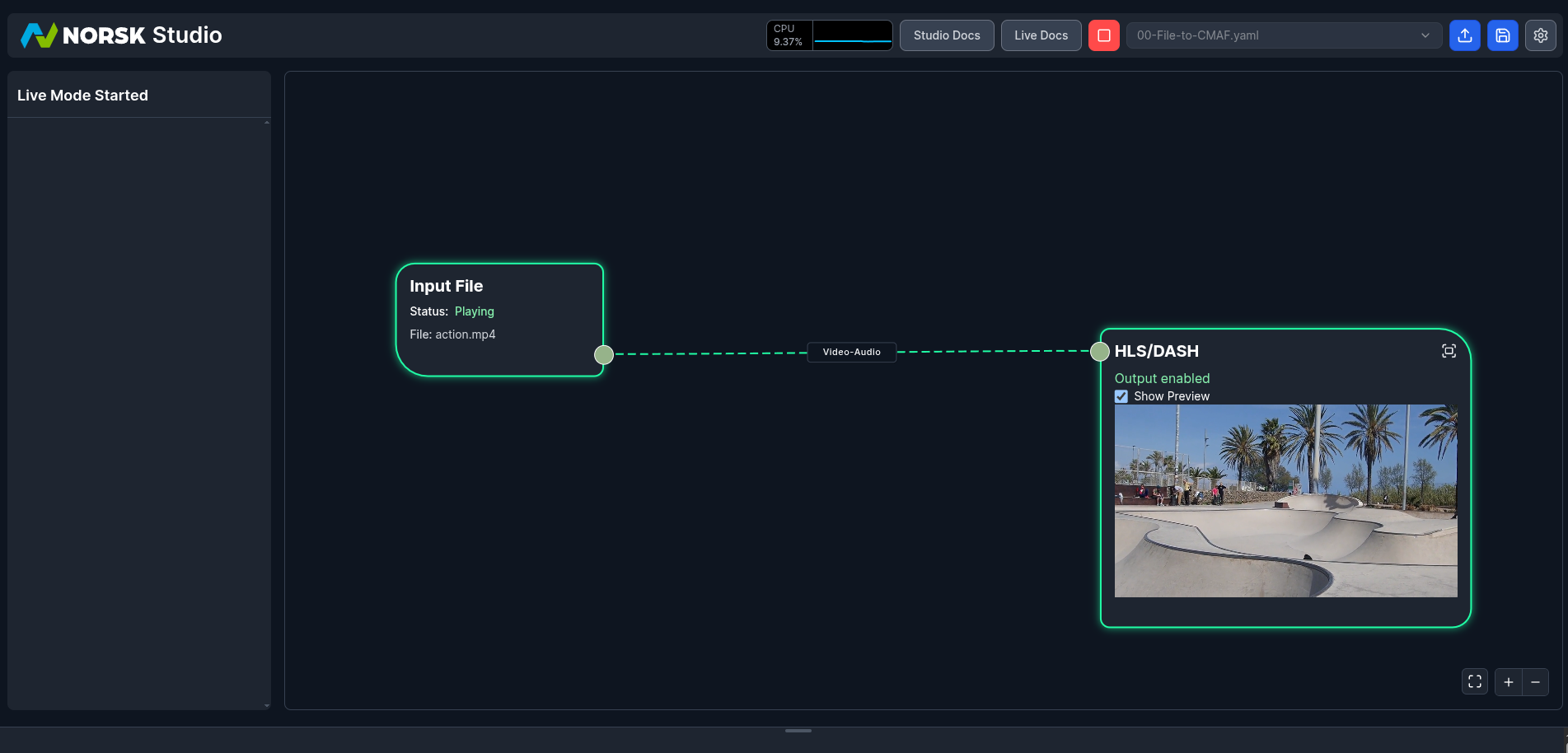 The file-input workflow running live